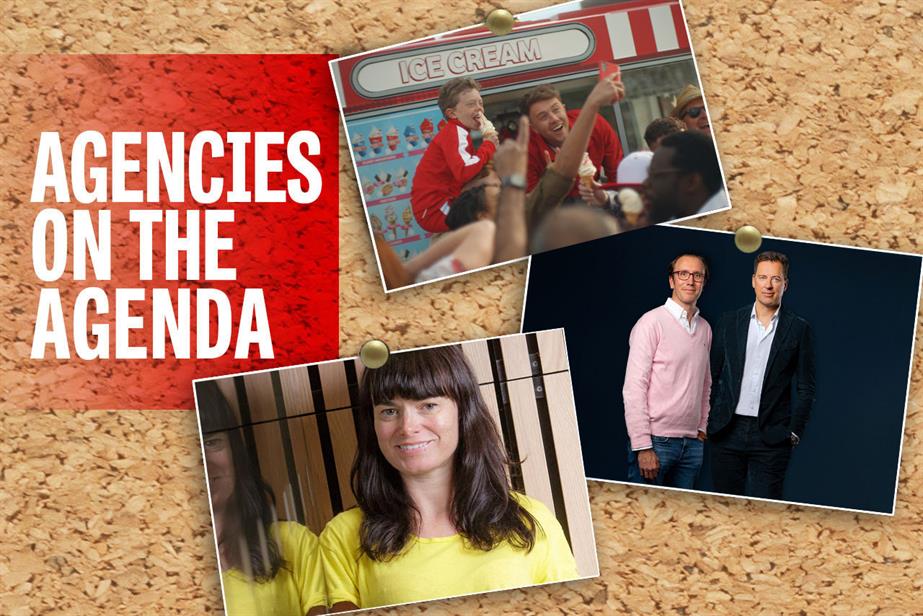 Collage of Vodafone ad, Total Media chiefs and Natalie Cummins