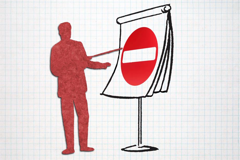 Illustration of presentation flipboard with a No Entry sign on it