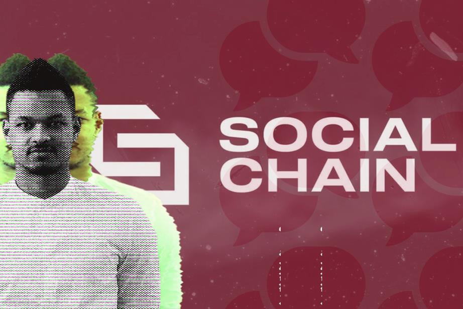 A photo of Steven Bartlett and the Social Chain logo in the background 