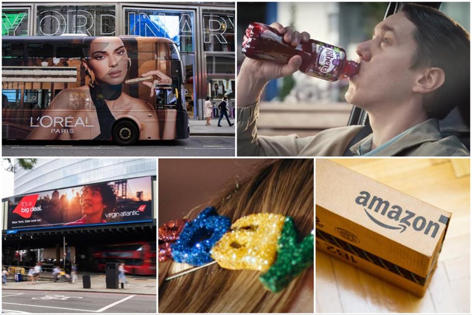 Clockwise from top left: L'Oreal, Ribena, Amazon, eBay and Network Rail