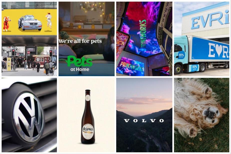 Clockwise from top left: The AA, Pets at Home, Manchester's Printworks, Evri, Zooplus, Volvo, Aspall Cyder and Volkswagen