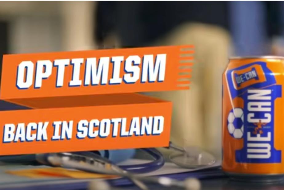 Can of Irun-Bru that says 'We can' with the tagline 'Optimism: back in Scotland'