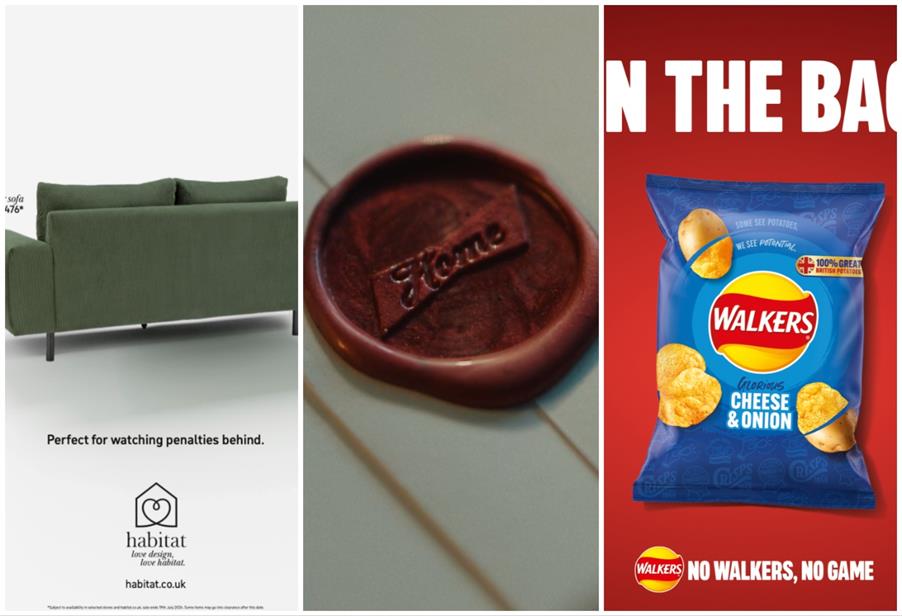 From left: ads from Habitat, Budweiser and Walkers