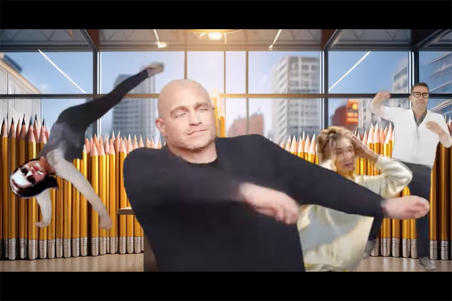 Publicis' video mocked up an image of WPP's Rob Reilly and other executives dancing